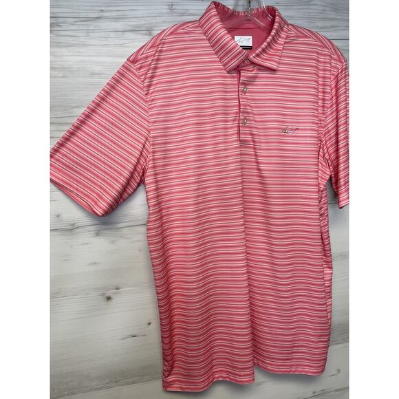 Greg Norman Polo Shirt Mens Large Pink White Striped PlayDry Golf Performance - Picture 3 of 10
